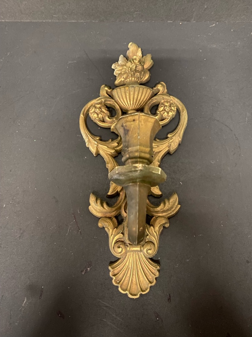 Vintage SYROCO Candle wall Sconce Gold Ornate Floral Holder From ‘60s